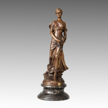 Statuette Classique Statue Lady Rose Bronze Sculpture, G. Michel TPE-119